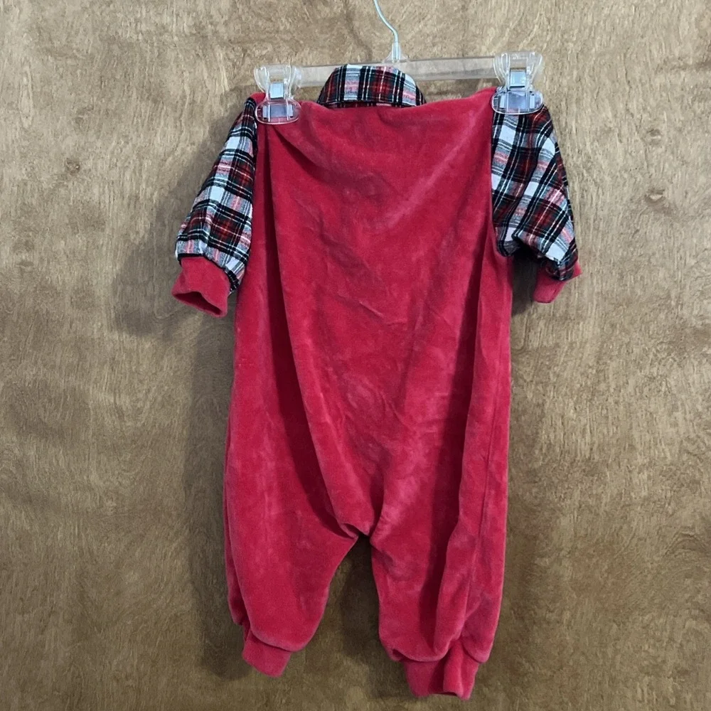 Vintage Baby‎ Christmas One Piece Romper Velour Size 3 To 6 Month Bear Train Red